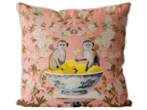 Monkey Fruit Bowl Exclusive Cushion Cover Choice of Cotton or Luxury Velvet