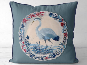 The Aviary Table Blue Heron Exclusive Cushion Cover Choice of Cotton or Luxury Velvet
