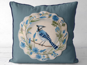The Aviary Table Blue Jay Exclusive Cushion Cover Choice of Cotton or Luxury Velvet