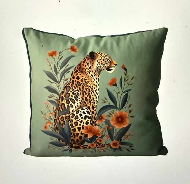 Leopard Orange Flowers 1 Cushion Cover