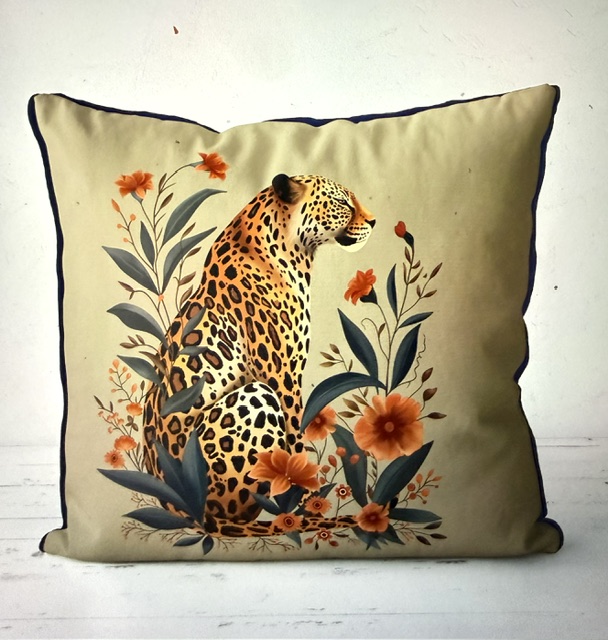 Leopard Orange Flowers 1 Cushion Cover - Image 2