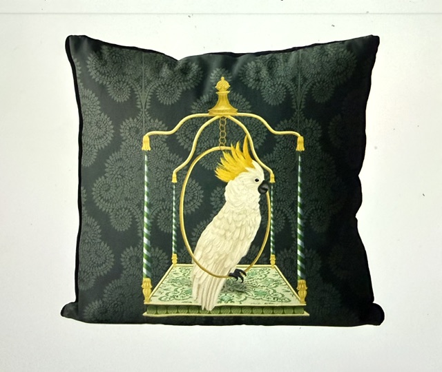White Cockatoo on Swing, Bird Cushion Cover - Image 2