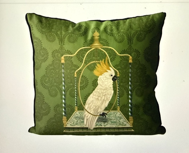 White Cockatoo on Swing, Bird Cushion Cover - Image 3