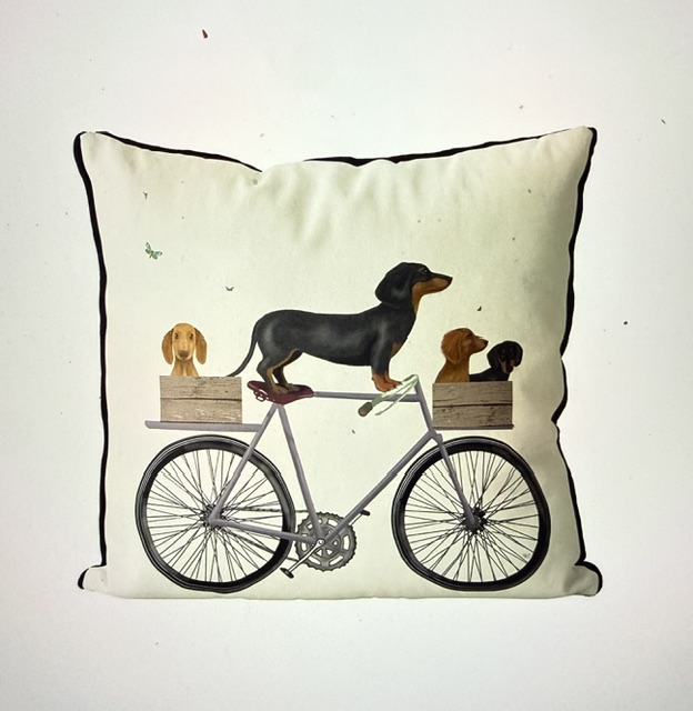 Dachshunds on Bicycle, Cushion - Image 2