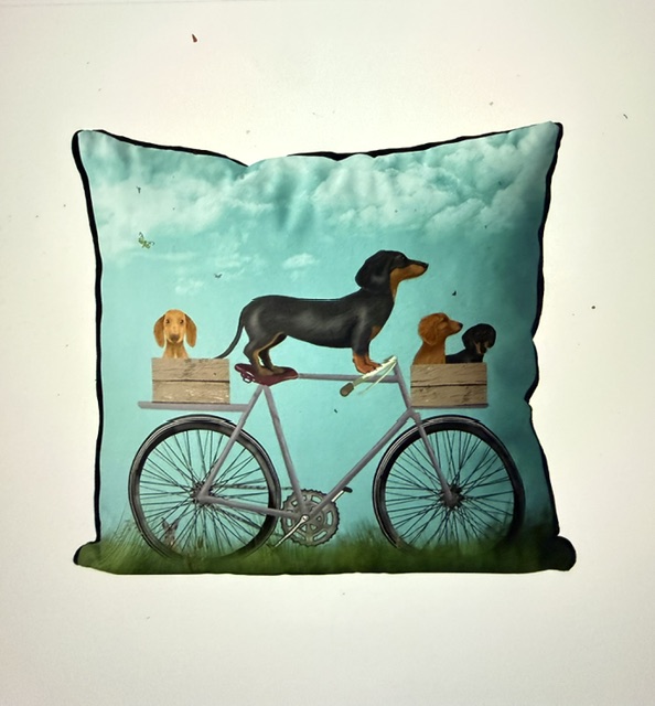 Dachshunds on Bicycle, Cushion