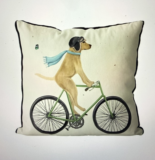 Yellow Labrador on Bicycle, Cushion Cover - Image 2